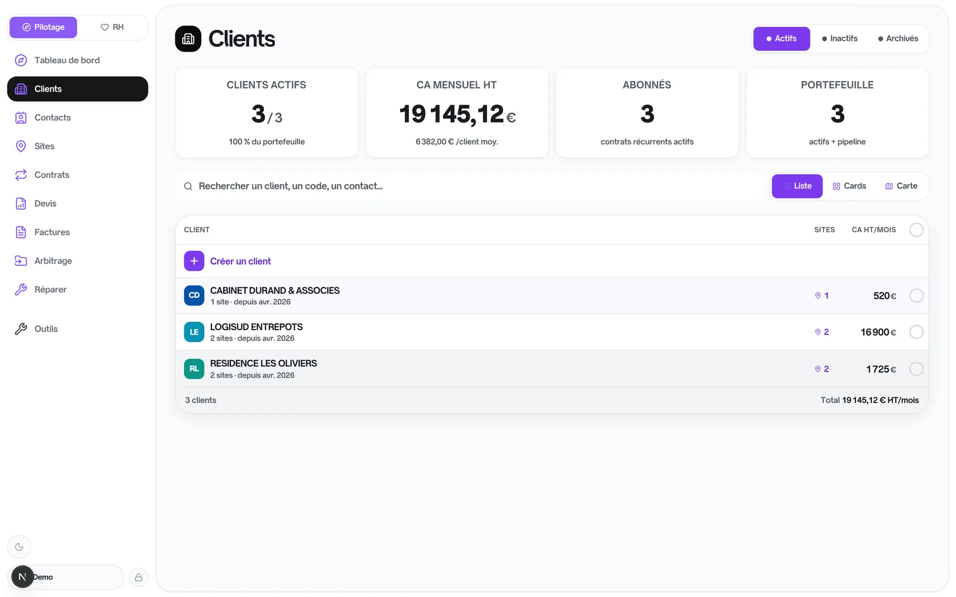 Ce que chaque client pèse — capture du tableau de bord